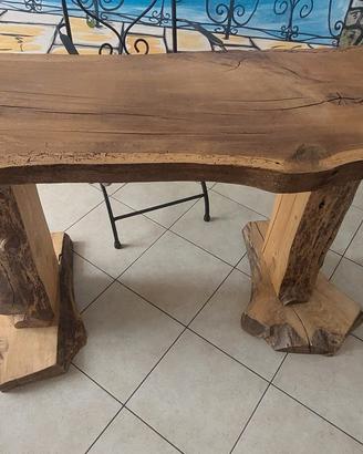 Tavolo scrittoio in quercia + sedia ferro battuto