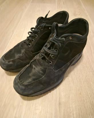 Sneakers Hogan interactive nere camoscio e tessuto