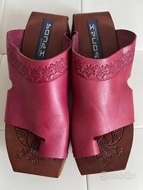 Zoccolo vintage legno e pelle