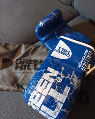 GREEN HILL Guanti Da Boxe Sacco Professionale – Vera Pelle Di Bufalo, Chiusura Elastica, Taglie M E L, Colori Blu E Nero, Perfetti Per Allenamento E Palestra
