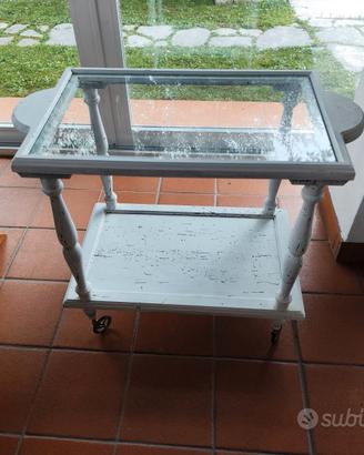 Carrellino legno con vetro