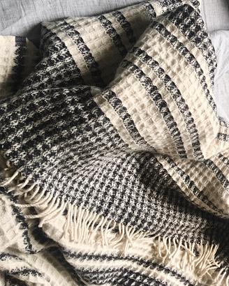 Muji grande plaid coperta lana piquet bianco nero