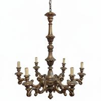 Lampadario Vintage 6 Bracci In Legno Colore Bronzo