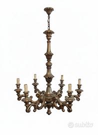 Lampadario Vintage 6 Bracci In Legno Colore Bronzo