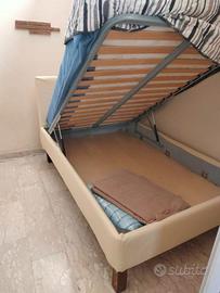 Letto contenitore 130x200 beige con rete a doghe