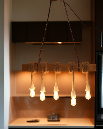 Lampadario rustico da giardino legno ferro juta