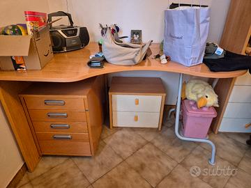 Due scrivanie con sedie e cassettiera