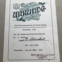 Diploma partita tennis tavolo 1937 Germania