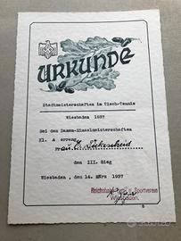 Diploma partita tennis tavolo 1937 Germania