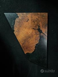 Vassoio geometrico legno e resina antracite