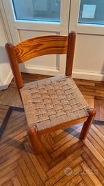 6 Sedie in legno Arclinea, paglia intrecciata