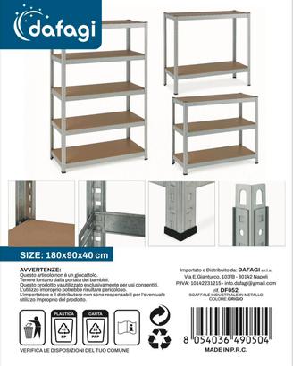 scaffale in metallo 180×90×40cm