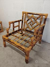 COPPIA POLTRONE + TAVOLINO anni '70 in BAMBOO