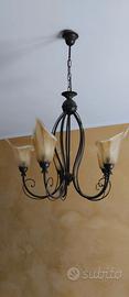 Lampadario ferro battuto marrone + plick