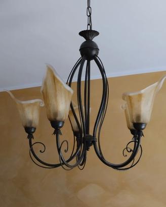 Lampadario ferro battuto marrone + plick