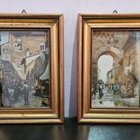 2 Quadretti Paesaggi Cornice Dorata