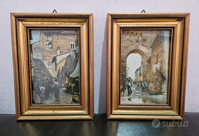 2 Quadretti Paesaggi Cornice Dorata