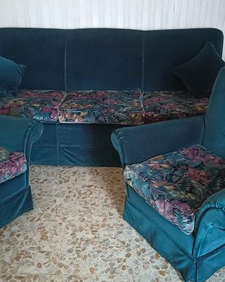 Divano letto e 2 poltrone in velluto 
