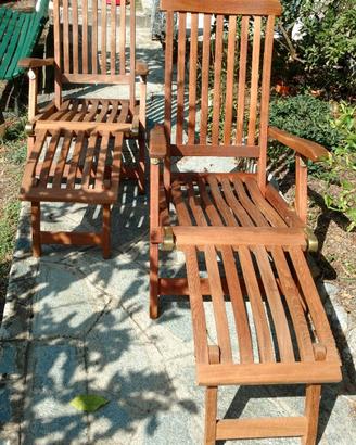 Coppia di Chaise long tipo marina in legno esotico