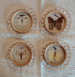 4 Sottobicchieri Bambù con Farfalle vere Anni '70