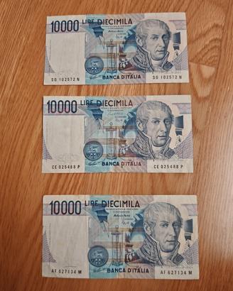 Banconote diecimila lire A. Volta vecchio conio