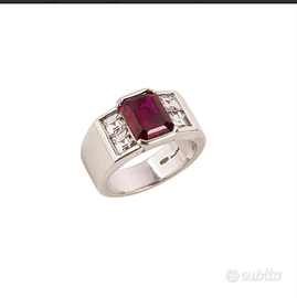 ANELLOvintageFASCIA"RUBINOeDIAMANTI"ORObianco18kt