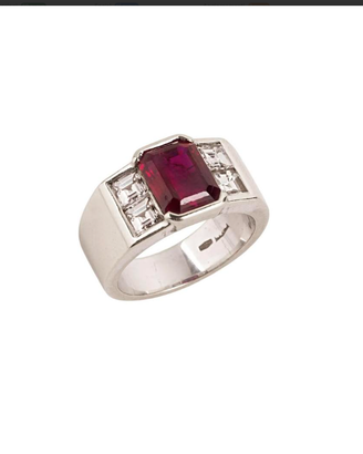 ANELLOvintageFASCIA"RUBINOeDIAMANTI"ORObianco18kt