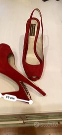sandalo slingback peep toe con tacco in camoscio
