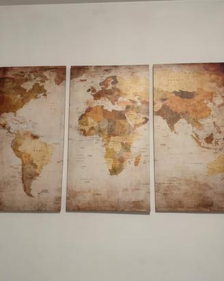 Trittico tele mappamondo