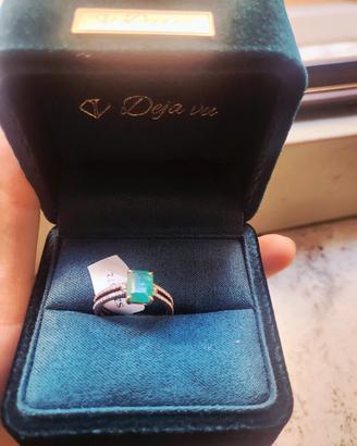 anello Oro Rosa  14K con smeraldo Zambia 1.58ct ei