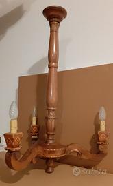 Lampadario 3 braccia, in legno di noce