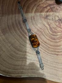Bracciale vintage in argento con ambra naturale