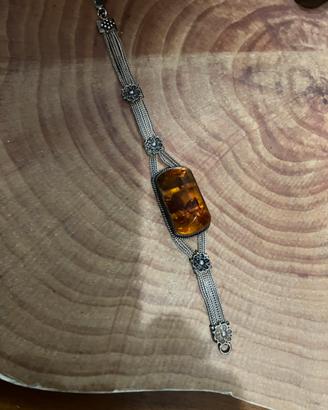 Bracciale vintage in argento con ambra naturale