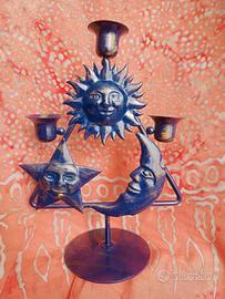 Porta candele SOLE LUNA STELLA  metallo smaltato