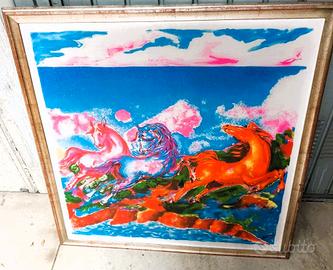 Quadro vintage con foulard seta Aligi Sassu
