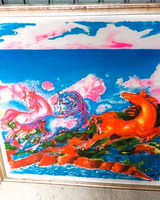 Quadro vintage con foulard seta Aligi Sassu
