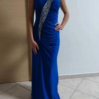 Abito blu da cerimonia con decorazione di perline