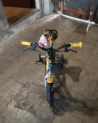 Bici bimbo 12 pollici blu e gialla con rotelle