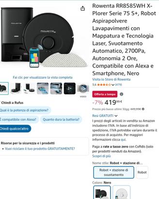 Robot aspirapolvere e lavapavimenti Rowenta 75 s+