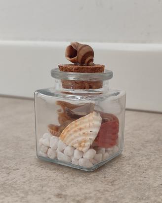 Set Soprammobile conchiglie mare bottiglia vetro 