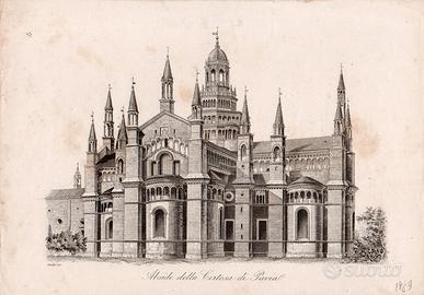 2 Stampe Antiche originali Pavia  la Certosa  1883