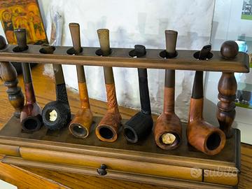 LOTTO 7 PIPE VINTAGE IN RADICA + ESPOSITORE IN LEG