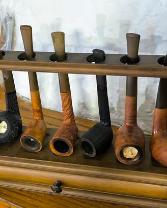 LOTTO 7 PIPE VINTAGE IN RADICA + ESPOSITORE IN LEG