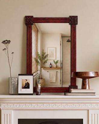 Specchio Rettangolare Vintage con Cornice in Legno