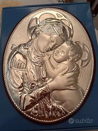 Quadro Icona Sacra in argento e legno mogano 50x38