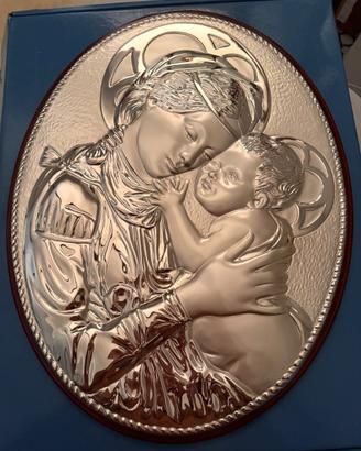 Quadro Icona Sacra in argento e legno mogano 50x38