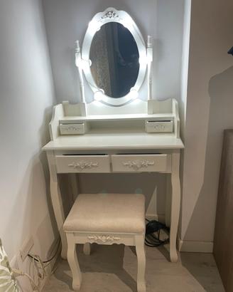Toeletta Mobile trucco bianco sgabello e luci led