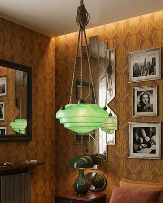 lampadario Art Decò vetro Murano verde 