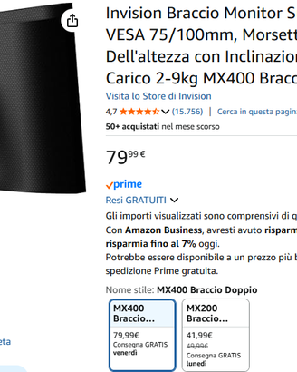 Braccio doppio per monitor