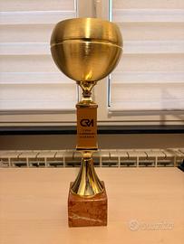 Trofeo Vintage in Metallo Dorato e Base in Marmo